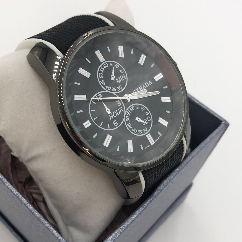 New Water Resistant Strada watch/ black textured silicon band/large face